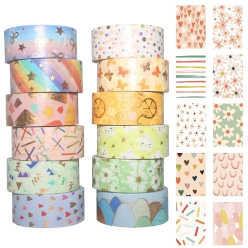 12 Rollos De Cinta De Regalo, 50 Hojas De Papel De Material De Diario, Cinta Decorativa De Regalo, Cinta Adhesiva, Cinta Washi De Colores, Cinta Decorativa Floral, Cinta De Diario De Bricolaje