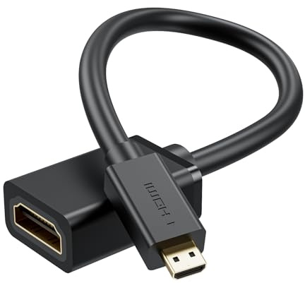 Micro HDMI to HDMI Cable Adapter, Male to Female HDMI 2.0 Cord, 4K@60Hz HDR 3D Dolby 1080P, 18Gbps High Speed, Compatible with Raspberry Pi 5/4, GoPro Hero 7/6, Nikon B500, A6000, 0.8FT / 0.25M Black