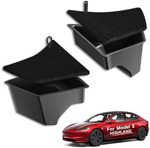 CYBERBEANS 2Pcs Trunk Organizer for Tesla Model 3 Highland Boot Storage Bins with Carpeted Lids TPE Waterproof Rear Side Storage Box Accessories 2024 2025