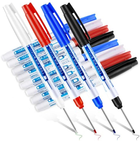 8 Pack Long Nib Marker Deep Hole Marker Waterproof Deep Reach Marker 30mm Reach Permanent Markers and Marker Pens Construction Markers Construction Pen for Carpenters Builders, 4 Colors