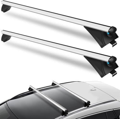 Dachträger, Universal Dachgepäckträger Auto 120 cm x2 Verstellbare mit Schlössern Dachträger für Geschlossene Reling& Bündige Schiene aus Alu bis 90kg für Fahrradträger, Dachboxen,Skiträger (120cm)