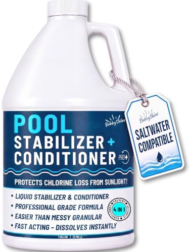 BubbyShine Estabilizador de piscina y acondicionador de piscina de ácido | Estabilizador de cloro líquido para productos químicos de piscina, estabilizador de piscina de cloro, agua salada