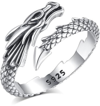 AEONSLOVE Drachen Ring Silber 925 Drachenring Damen Verstellbarer Ringe für Herren Damen Frauen Männer Offener Ring Verstellbar Vintage Drachen Schmuck