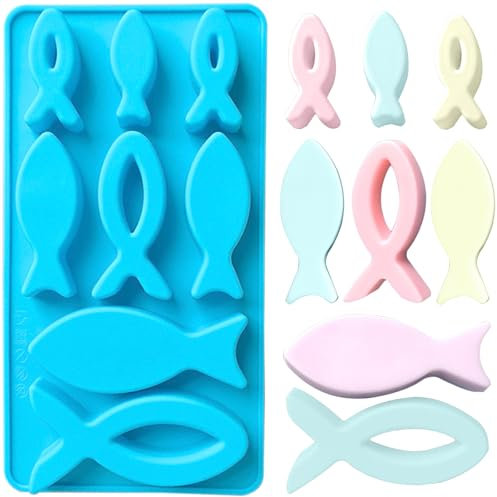 Silikonform Fisch, 8 Gitter Silikonform Fische Silikon Gießform Silikonformen，Kommunion Deko für Schokolade, Kuchen, Pudding.