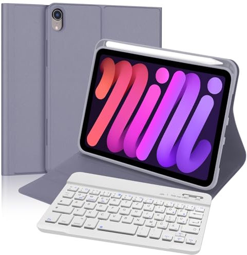 FOGARI Teclado para iPad mini 7 (A17 pro) 2024/Mini 6 2021 8.3 pulgadas, QWERTZ Teclado alemán magnético inalámbrico Bluetooth desmontable para iPad 6a/7a Generazione 8.3 pulgadas, color púrpura