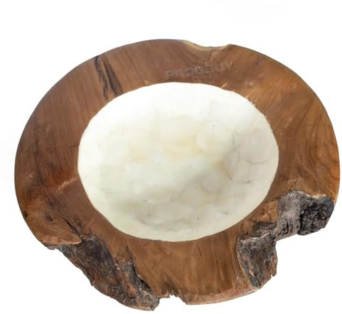 Darthome Large Carved Teak Wooden Pearl Fruit Bowl Vintage Home Decor Decorative Display