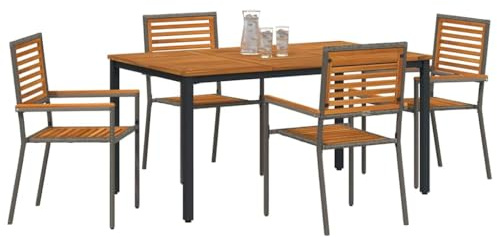 vidaXL Garden Dining Set 5 pcs Grey and Brown Poly Rattan, Garden and Terrace Dining Set, Modern Rectangular, Poly Rattan Outdoor Furniture, Stylish Ensemble for Patio, Comfort