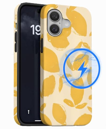Yojiong für iPhone 16 Hülle, Hübsches Trendiges Ästhetisches Handyhülle Magnetisch Kompatibel mit Magsafe, Hartschalen Schutzhülle PC Rückseite + TPU Bumper - Case für Männer und Frauen, Lemon