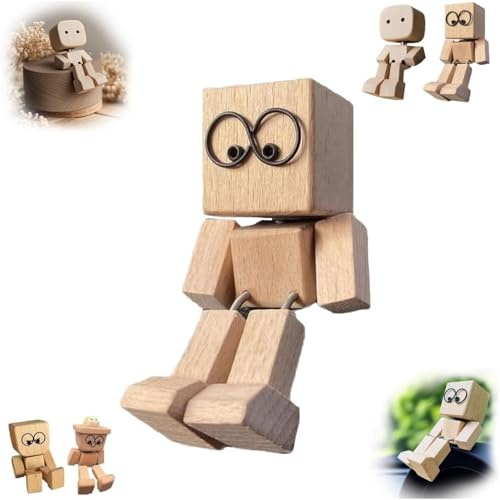 Wackelnder Holzmann, Lustige Holzfigur Mit Magnetischen Ausdrücken, Handgefertigte Wackelnder Holzfigur-Männchen Wackelfüße, Holzmännchen Beweglich Für Auto-Armaturenbrett, Kleine Geschenker