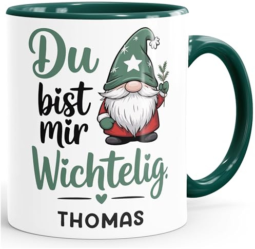 SpecialMe® Weihnachtstasse personalisiert Wichtel Design Geschenkidee Lieblingsmenschen Kleine Geschenke Adventszeit Weiss-innen-gruen standard