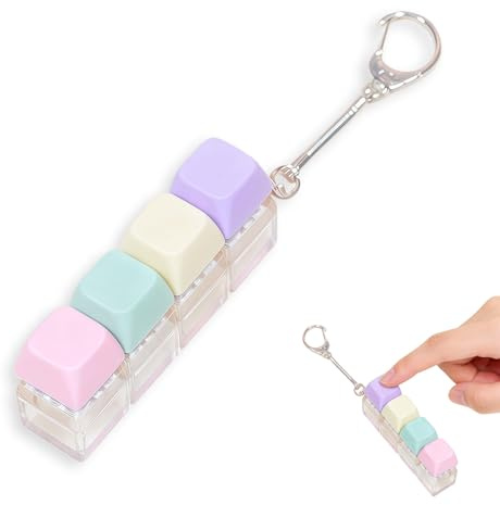Keyboard Fidget Toy, 4-Button Stress Relief Fidget Keyboard Keychain, Funny Fidget Keyring, Finger Keyboard Keychain for Adult, Office, Home and Travel (Random Color, 3.14in)