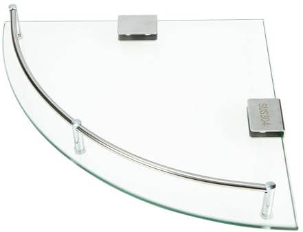 Veemoon Étagère D’Angle de Salle de Bain en Verre Trempé Support Mural Perforé en Acier Inoxydable Tablette Unique pour Rangement pour Organiser Shampoing et Accessoires de Toilette