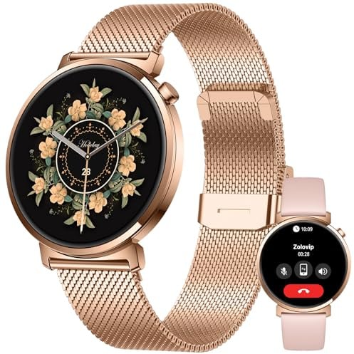 Smartwatch Damen mit Telefonfunktion, 7,9mm Ultra Dünn 1,32 AMOLED (1000 Nits/466x466), Fitnessuhr mit 2 Armbändern, 100+ Sportmodi, SpO2/Puls/Schlafmonitor, IP68 Wasserdicht, iOS Android, Roségold