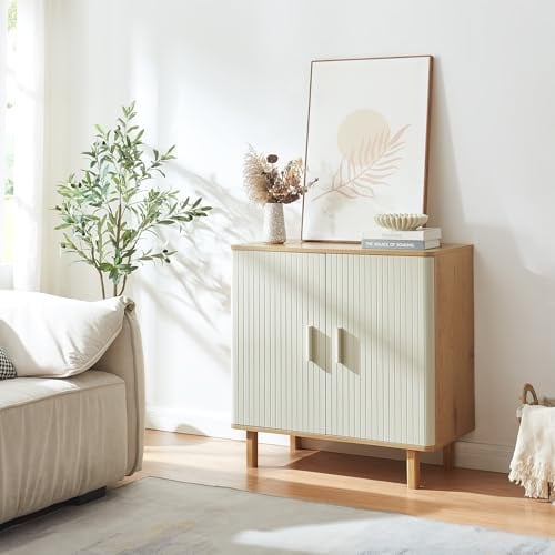 [en.casa] Aparador Ferrersp con 2 Puertas Batientes Armario Multiusos con 2 Compartimentos Cerrados Mueble de TV Tablero en Forma Rectangular MDF Pino 80 x 80 x 40 cm - Roble/Arena