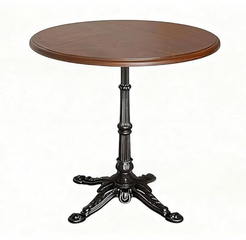 KIBONCY Rustic Vintage Solid Wood Coffee Table,27.5in Accent Bar Bistro with Cast Iron Base,Indoor Outdoor Dining & Drink for 2-6（Or 2 chairs）(A-80cm)