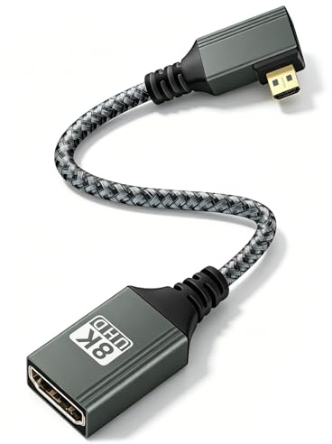YANBORONSN Adaptateur 8K coudé à 90 degrés vers le Droite Micro HDTV vers HDTV, câble de rallonge tressé court Micro HD TV mâle vers HDTV2.1 femelle avec 8K à 120 Hz pour appareil photo(0,15M)