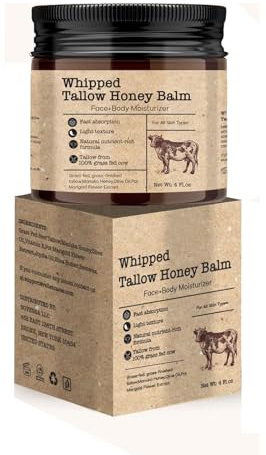 Whipped Talg-Honig-Balsam | Natürlicher Feuchtigkeitsspender für Gesicht & Körper, Tief feuchtigkeitsspendende Gesichtscreme, Hautglättender Feuchtigkeitsspender, 60g
