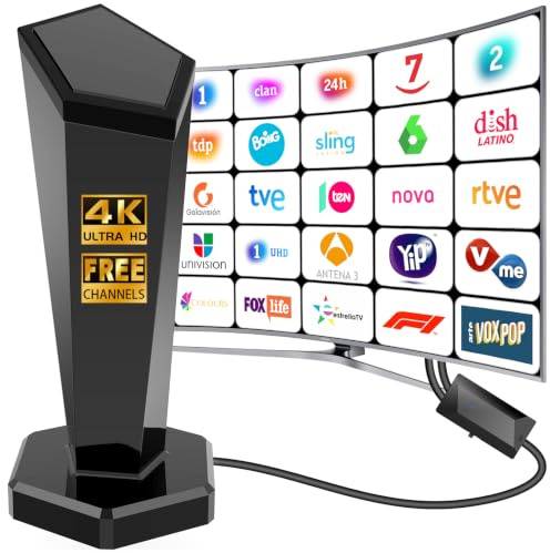 Antena TV Interior, Antena TV Interior Potente | Antena TDT Interior, Base Magnética, Señal Estable, Recepción 360°, Compatible 4K DVB-T2, Diseño Compacto