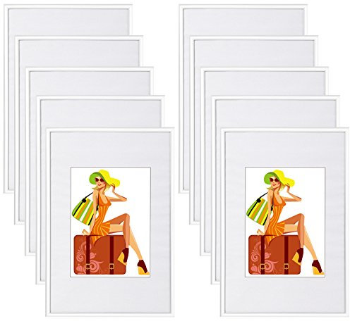 WOLTU Bilderrahmen 20x30 cm Set of 10 Fotorahmen aus Kunststoff mit Passepartout, Posterrahmen zum vertikalen oder horizontalen Aufhängen/Aufstellen, Collage Wanddeko, Weiß