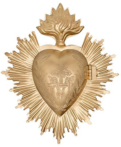 The Queen of Crowns - Heiliges Herz, Milagro Metallherz, Herzdose, Goldfarben, Ex Voto - Hängender Schmuck, Metall, Herzform, Weihnachten, Urlaub, Taufe