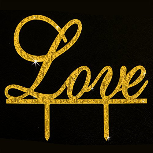 Oblique-Unique® Love Topper Acryl Kuchendeckel in elegantem Gold mit Glitzer Effekt - Hochzeit Hochzeitstorte
