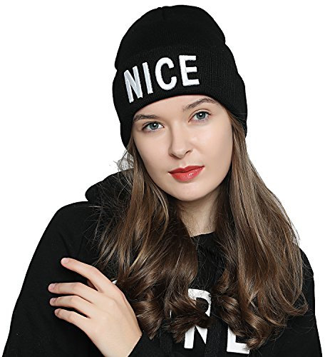 DonDon Mütze Damen Beanie Statement Wintermütze Nice