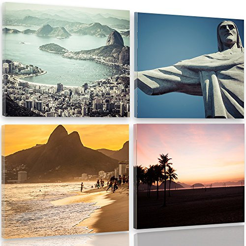 Feeby. Leinwandbild - 4 Teile - Bilder, Wand Bild, Wandbilder, Kunstdruck, 4-Teilig, 40x40 cm, RIO DE JANEIRO, BRASILIEN, NATUR, ARCHITEKTUR