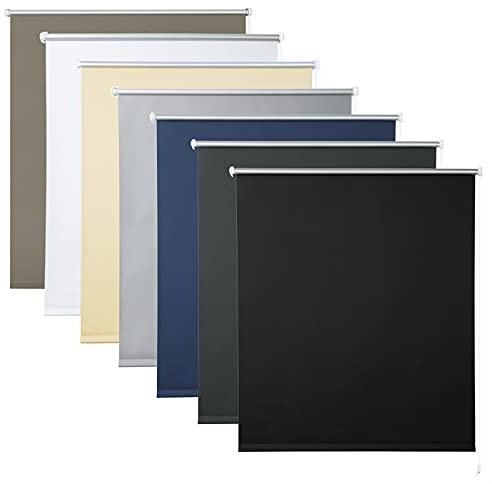 WOLTU Store Occultant sans Perçage, Rideau Opaque avec Revêtement d'argent, Store Enrouleur Thermique Isolant, Protection de Vie Privée & Protection Soleil, pour Fenêtre ou Porte, 80x210 cm, Noir