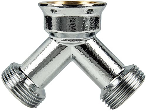 tecuro 2-Wege-Verteiler Y-Verteiler Gabelstück, extra lange Schenkel, 3/4 Zoll IG x 3/4 Zoll AG x 3/4 Zoll AG - Messing glanzverchromt