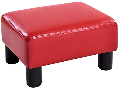 DREAMADE Fußhocker Sitzhocker, Polsterhocker Hocker Bank Sitzbank, Sitzhocker aus PU, 40 x 30 x 24 cm (Rot)