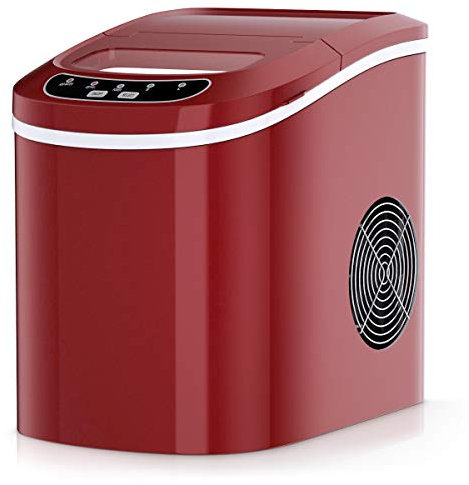 GOPLUS Machine à Glaçons 12 kg en 24 h, 9 Glaçons par 6-13 Minutes, Réservoir 2,2L, 24,2 x 35,8 x 32,8CM (Rouge)