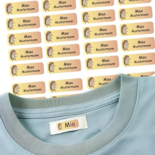 Sunnywall® 37 Selbstklebende Namensschilder & Namensaufkleber für Kleidung & Gegenstände - waschmaschinengeeignet | Ideal für Kinder, Schule und Kita (3,8x1,4 cm) (Igel 14)