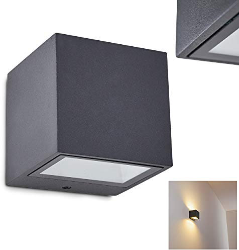 LED Außenwandleuchte Spidern, Wandlampe aus Aluminium in Anthrazit, Wandleuchte 9 Watt, 850 Lumen, Lichtfarbe 4000 Kelvin, eckige Wandleuchte m. Up&Down-Effekt, für Terrasse/Hof/Haustür, IP54