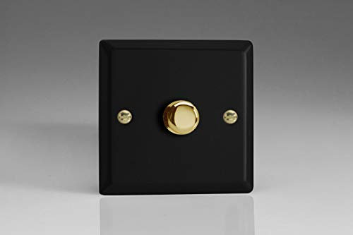 Varilight Single V-Pro Rotary 2-Way LED Dimmer 1 x 0-120W - Vogue Matt Black With Polished Brass Knob