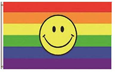 Stormflag Regenbogen-Flagge mit Smiley-Gesicht, 90 x 150 cm, Polyester, 90 g, mit zwei Ösen und doppelt genäht