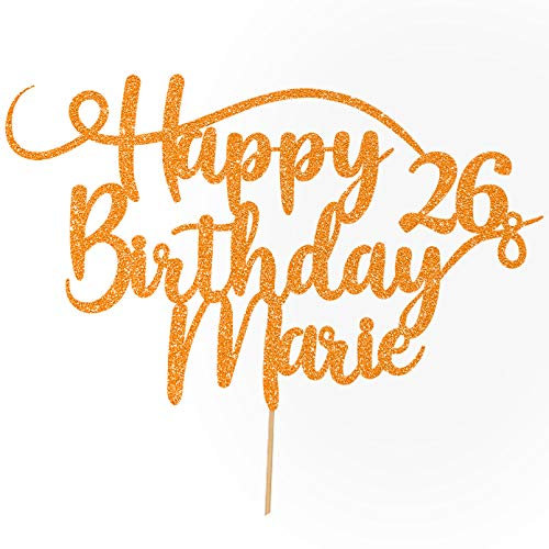 Personalisierte Happy Birthday Glitzer Kuchen Deko von Cakeshop | Angepasste Farbe jeder Name & jedes Alter Kuchen Dekoration für Geburtstag Party (Kupferorange)