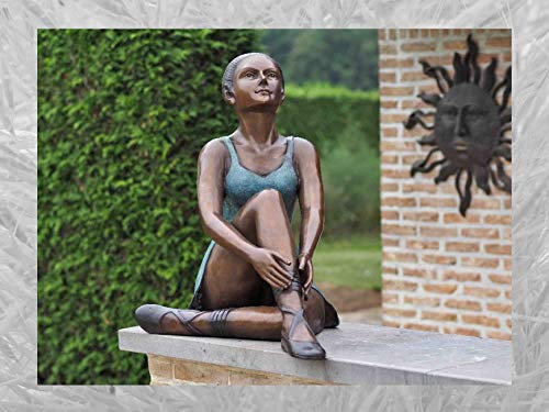 IDYL Bronze-Skulptur Sitzende Ballerina | 66x49x68 cm | Klassische Bronze-Figur handgefertigt | Gartenskulptur oder Wohnbereich-Dekoration | Hochwertiges Kunsthandwerk | Wetterfest