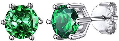 Clou d Oreilles Emeraude Femme Argent 925 Boucle d'oreilles Petit Puce Rond Jade Vert Feuille Mignon Zirconium Pierre mai Crital Bijou Cadeau Fille 15 ans Adolescente Meilleur Amie Enfant