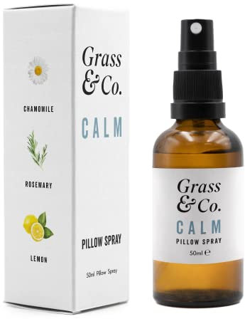 Grass & Co. CALM Aromatherapy Pillow Spray with Naturally Tranquil Scents of Chamomile, Rosemary & Lemon to Quieten Your Mind & Soothe You To Your Sleepy Place 50ml Bottle