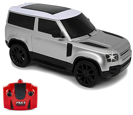 CMJ RC Cars Land Rover Defender Official Licensed Remote Control Car 1:24 with Working LED Lights, Radio Controlled Supercar (Range Rover Silver)
