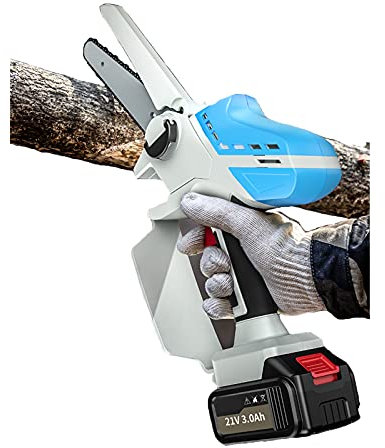 FNZKT Upgrade 6 Inch Mini Cordless Chainsaw, Portable Brushless Motor Wood Chainsaw, Handheld Electric Pruning Chain Saw, with Oil Hole & Safe Trigger, 21V 3000mAh Battery