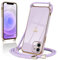 Micoden Handykette kompatibel mit iPhone 11 Hülle Ultra dünn Kameraschutz Herz Love Design Galvanik TPU Silikon Bumper Kordel zum Umhängen Handyhülle mit Band Schutzhülle,Lila