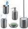 Relaxdays Badezimmer Set, 5-teilig, Badaccessoires Edelstahl gebürstet, komplette Badezimmerausstattung, modern, Silber