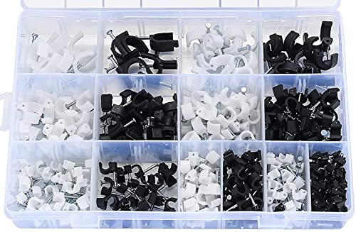 DODODIY 600PCS Round Cable Clips Black White Nail in Cable Clips for Wire Ethernet Telephone TV Wire Cables Fixing Clips 4mm/5mm/6mm/7mm/8mm/10mm/12mm