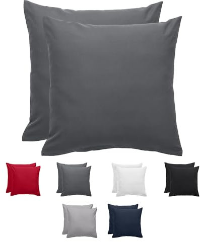 Komfortec Kissenbezug 40x40 cm 2er Set aus Gebürstet Mikrofaser mit Reißverschluss, Atmungskativ und Weich – Anthrazit