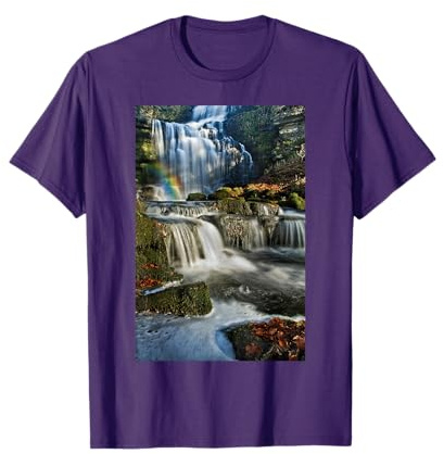 Tropical waterfall fountain and rainbow nature scenery T-Shirt