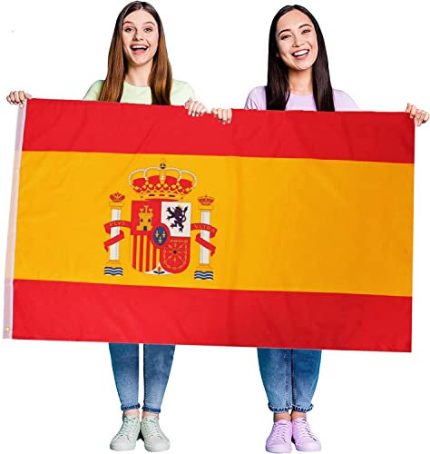 Spanien-Flagge, Kostüm-Dekoration, große spanische Flagge mit Ösen, ca. 150 x 90 cm, Fußball, Rugby, Sportveranstaltungen, Straßenpartys, Festivals und Feiern, 2 Stück
