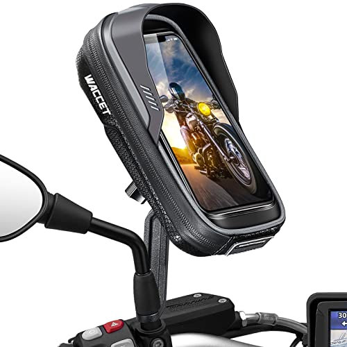 WACCET Soporte Movil Moto, Porta para Retrovisor Motocicleta 360° Rotación Scooter con Pantalla Táctil Telefono Impermeable para Teléfono 4.5-6.8 (Gris)