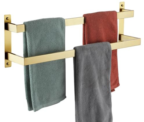 KOKOSIRI Badetuchstangen Badezimmer 2 Etagen Leiter Gebürstet Gold Handtuchstangen 24 Zoll Handtuchhalter Wandmontage Handtuchregale Regal Edelstahl, B5008BG-L24