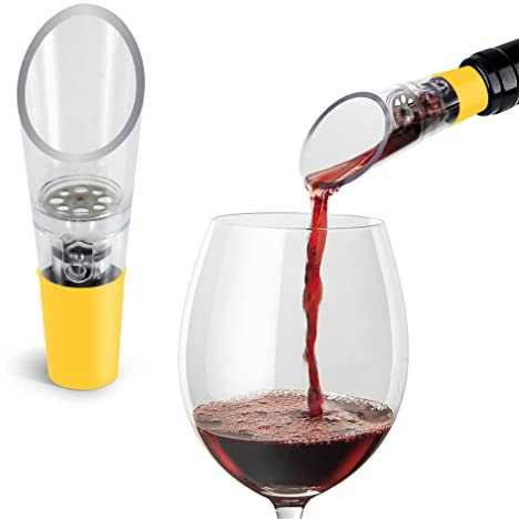 TenTen Labs Wine Aerator Pourer (2-Pack) - Premium Aerating Spout and Decanter Set - No Drip and No Spill - Improve Taste and Smell Immediately - Gift Box Included - Yellow